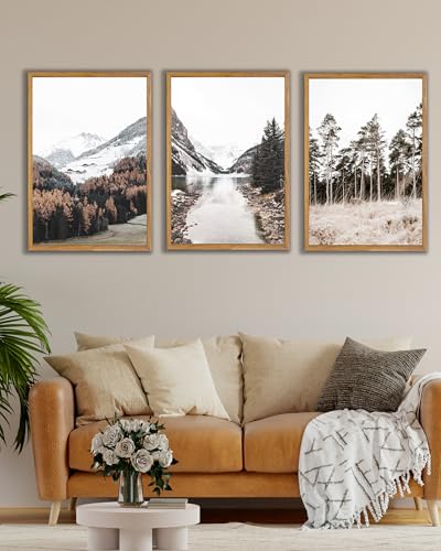 UPWOIGH Alpine Lake Framed Wall Art Set of 3, 16 x 24 Inch - color: Grey Mountain, size: 24"L x 16"W