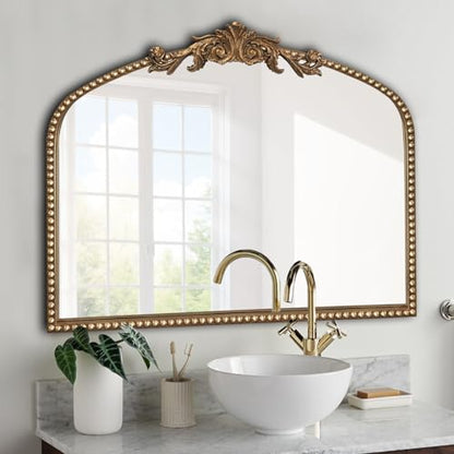 BAODANFU Baroque Arched Wall Mirror Entryway, Gold Vanity Mirror Decorative - size: 30"L x 36"W