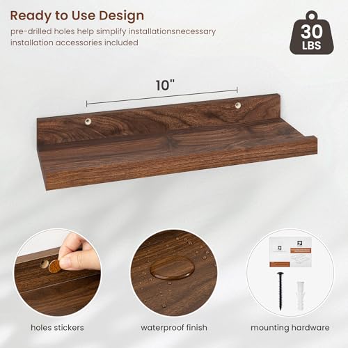 Axeman Picture Ledge Shelf, 16 Inch Walnut Floating Shelves Set of 4 - color: Walnut, size: 16 Inch