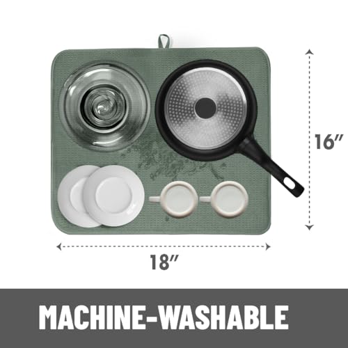 Bellemain Dish Drying Mat, Drying Matt Kitchen Counter, 16"x18"- Green - color: Green, size: 16" x 18"