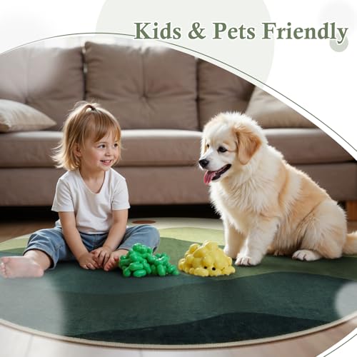 4ft Abstract Green Round Rug, Boho Mountain Circle Classroom Rugs - color: Green, size: 4' (Round)