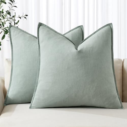 MIULEE Decorative Linen Pillow Covers 20x20 Inch Aqua Green - color: Aqua Green, size: 20" x 20" (Pack of 2)