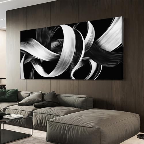 Modern Abstract Wall Art Black and White Curve Line Decor 24"X48" - size: 24"L x 48"W