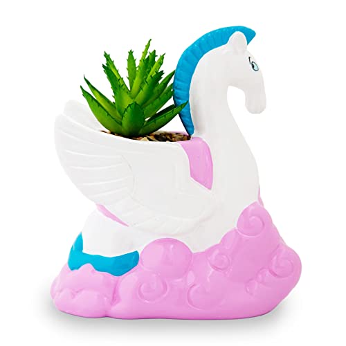 Silver Buffalo Disney Hercules Pegasus 3-Inch Ceramic Mini Planter with Artificial Succulent | Small Flower Pot, Faux Indoor Plants for Desk Shelf, Home Decor - color: Pegasus