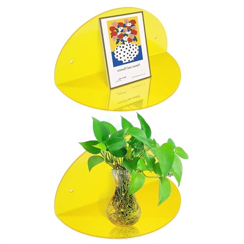 ROYALITA 2-Pack Small Acrylic Shelves Room Decor Floating Shelves, Yellow - color: Yellow