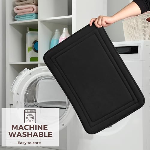 Black Bathroom Rugs Memory Foam Bath Toilet Contour Mat Set 2 Piece - color: Black, size: 17 in x 24 in and 20 in x 24 in