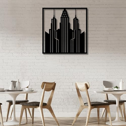 Metal Wall Decor | 17'' x 17'' x 0.05'' City Skyline Art Themed Wall Decorations | Handmade Indoor and Outdoor Wall Art (17'' x 17'', City Skyline, Black) - size: 17'' x 17'', style: City Skyline