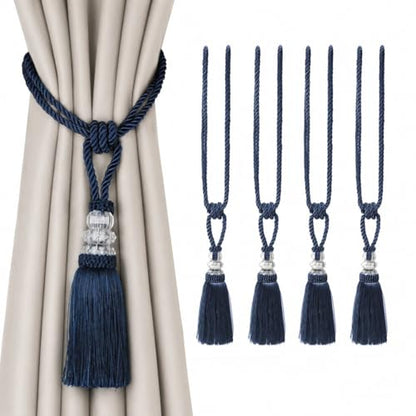 BEL AVENIR 4 Pack Curtain Tiebacks Hand-Woven Holdbacks Tassels Tiebacks - color: Navy, size: 4 Pack