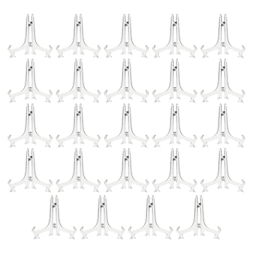 Juvale Mini Clear Acrylic Easel Stands - 24-Pack, 5.3-Inch, Clear Plastic - Mini Easel Sign Stand & Greeting & Place Card Display - Tabletop Photo Holders & Plate Holders