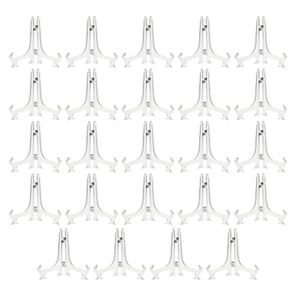 Juvale Mini Clear Acrylic Easel Stands - 24-Pack, 5.3-Inch, Clear Plastic - Mini Easel Sign Stand & Greeting & Place Card Display - Tabletop Photo Holders & Plate Holders
