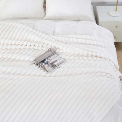 Taliska Ribbed Fleece Throw Blanket for Couch & Bed, White, 60"x80" - color: White, size: Throw(60"x80")