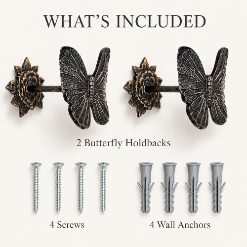 Butterfly Curtain Holdbacks Rustic Metal Set of 2
