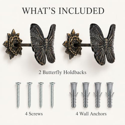 Butterfly Curtain Holdbacks Rustic Metal Set of 2