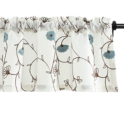 VOGOL Blue Floral Embroidered Kitchen Valance, 52 x 14 Inches - color: Blue, size: 52"W x 14"L (Pack of 1)