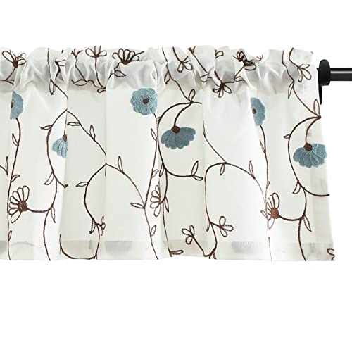VOGOL Blue Floral Embroidered Kitchen Valance, 52 x 14 Inches - color: Blue, size: 52"W x 14"L (Pack of 1)