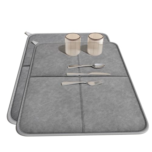 YDKGL 2 pack Dish Drying Mat for Kitchen Counter,PU Leather Dish Mat，Grey - color: Gray, size: 16" x 24"(2 Pack)