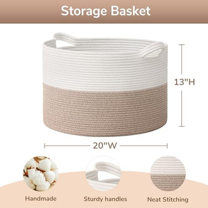 Goodpick 65L Large Woven Rope Basket for Blankets Living Room, 65L - color: Light Brown, size: 19.7x19.7x12.6 Inch (Pack of 1)