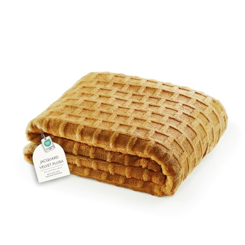 Velvet Plush Jacquard Tile Throw Blanket for Couch - Buttery Soft, Cozy Throw, for Women (Amber Gold, 50" x 60") - color: Amber Gold