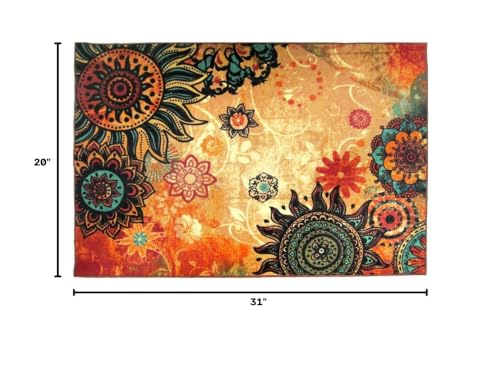 Contemporary Boho Retro Style Abstract Living Room Floor Carpets,Non-Skid Indoor/Outdoor Large Area Rugs,20"x31" Lotus - size: 1'8" x 2'7" (Oblong)