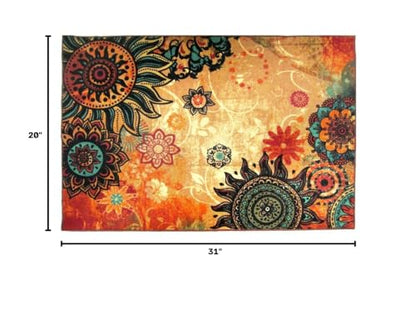 Contemporary Boho Retro Style Abstract Living Room Floor Carpets,Non-Skid Indoor/Outdoor Large Area Rugs,20"x31" Lotus - size: 1'8" x 2'7" (Oblong)