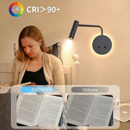 Matte Black Wall Mounted Reading Light, 3000K Flexible Headboard Reading Sconces with On Off Switch Control, Plug in/Hardwired Wall Light Fixtures with Night Light for Bedside Bedroom Bunk - color: Black-1Pack