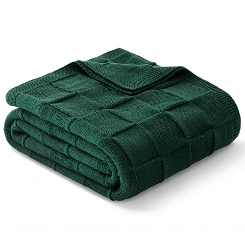 Whale Flotilla Checkered Knit Throw Blanket for Couch, Dark Green - color: Dark Green, size: 50x60 Inch
