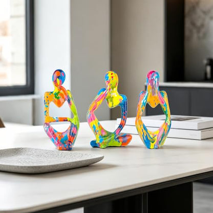 Graffiti Abstract Resin Thinker Statues Set of 3, Pop Art Home Décor - color: Graffiti D