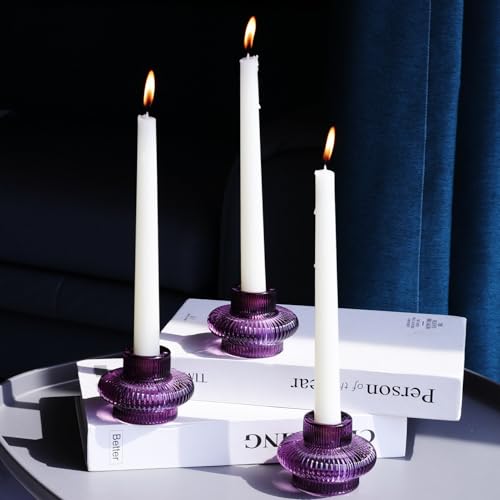 VOHO Set of 6 Purple Taper Candle Holders for Halloween Thanksgiving Gifts - color: Purple