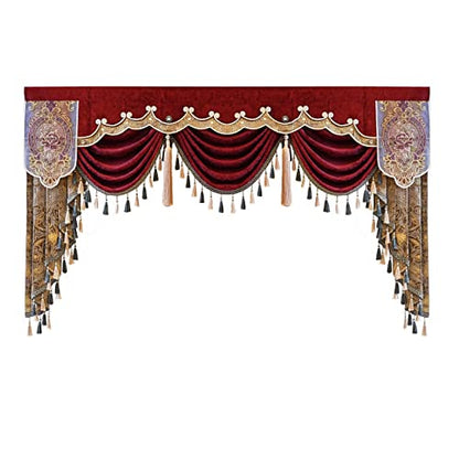 Luxury Burgundy Waterfall Valance Curtain, Floral Embroidered Swag Valance - size: 98"W x 47"L (Pack of 1)