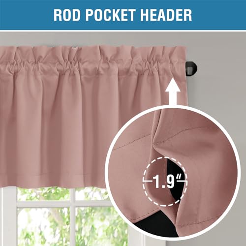 H.VERSAILTEX 100% Blackout Curtain Valances for Windows 2 Panels Thermal Insulated Rod Pocket Small Short Valance for Kitchen Cafe Bathroom Living Room Bedroom Laundry,Baby Pink,52" W x 18" L - color: Baby Pink