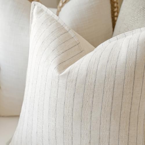 MOROCO Linen Striped Throw Pillow Covers 18x18 Set of 2, Grey - color: Grey, size: 18" x 18" (Pack of 2)