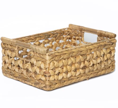 NAYA 16.5" Water Hyacinth Large Wicker Shelf Basket with Handles - size: 16.5"