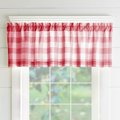 Farmhouse Living Buffalo Check Window Valance, Red/White - 60" W x 15" L - color: Red/White