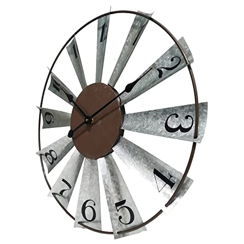 Evursua 24 Inch Modern Farmhouse Clock Large Metal Windmill Clock for Walls Indoor Outdoor Home,Galvanized Metal Decor Wall Clock Distressed