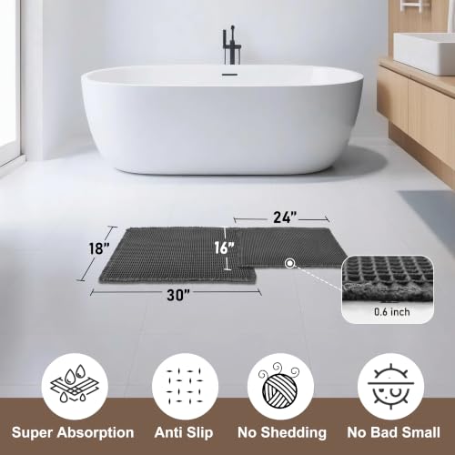 JIUZHEN Set of 2 Waffle Bath Mats Boho Bath Rugs 16"x24"+18"x30", Black - color: Black, size: 16"x24" + 18"x30"