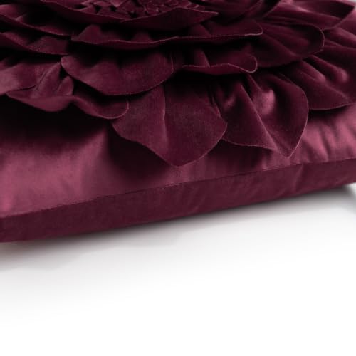 OiseauVoler Decorative 3D Flower Throw Pillow Covers 18x18 Inch Wine Red - color: Wine Red