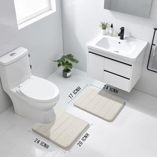 Yimobra Memory Foam Bathroom Mat Set, 24 x 17 & 24 x 20 in, Cream White - color: Cream White, size: 24x17+24x20 Inch