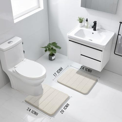 Yimobra Memory Foam Bathroom Mat Set, 24 x 17 & 24 x 20 in, Cream White - color: Cream White, size: 24x17+24x20 Inch