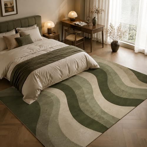 8x10 Olive Green Area Rugs, Modern Washable Rug for Living Room - color: Olive Green/Beige, size: 8' x 10' (Rectangular)