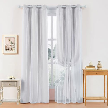 indistar Home Blackout Curtains Double Layer Solid Sheer Grommet Top Window Curtain Panel Pair, 35Wx72L,Greyish White - color: Greyish White, size: 35"W x 72"L (Pack of 2)