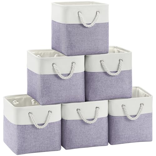 FinishingBo 11 inch Cube Storage Bin with Handles 6 Pack - color: White/Purple-6 Pack