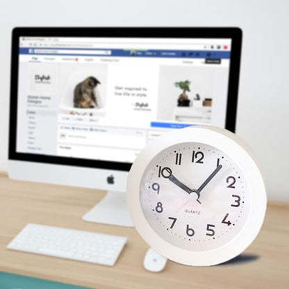 HIQU and HIST Alarm Clock with Backlight, 4 Inches White Desk Clock (White) - color: White