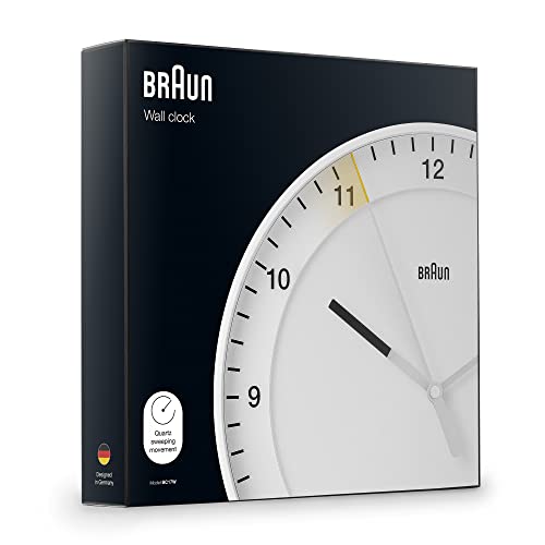 Braun Classic Mixed Analogue Wall Clock Home Gift Bundle with Silent Sweep Movement, Easy to Read, 30cm Diameter in Black + White, Model BC17B, BC17W (2 Pack) - size: 2 Pack Black/White