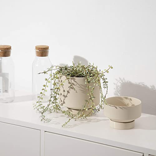 UBEE 2 Ceramic Pots for Indoor Plants Set, 5.43 Inch + 4.61 Inch Plant Pots with Drainage Holes and Saucers, Ceramic Succulents Planter Pot Flower Pot with Saucer, Beige - color: Beige