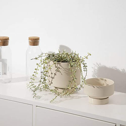 UBEE 2 Ceramic Pots for Indoor Plants Set, 5.43 Inch + 4.61 Inch Plant Pots with Drainage Holes and Saucers, Ceramic Succulents Planter Pot Flower Pot with Saucer, Beige - color: Beige