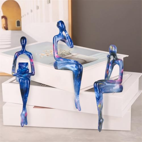 Blue Tone Graffiti Thinker Statue 3Pcs Resin Shelf Decor - color: Graffiti F