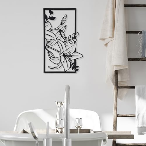 Therwen Black Metal Wall Art Minimalist Floral Hanging, Classic Style - style: Three Flower