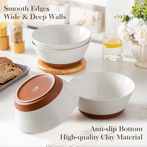 MALACASA Salad Bowls Set of 4, Soup Bowls for Kitchen, 60oz Ceramic Bowl - color: White&Brown, size: 60oz