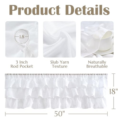 jinchan Ruffled Valance Curtain Shabbychic Farmhouse 18 Inch 1 Panel White - color: *Breeze White