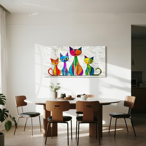 imjiayu Abstract Cat Wall Art Colorful Kitty Large Canvas Prints 20"x40" - color: Geometric Kitten, size: 40"L x 20"W
